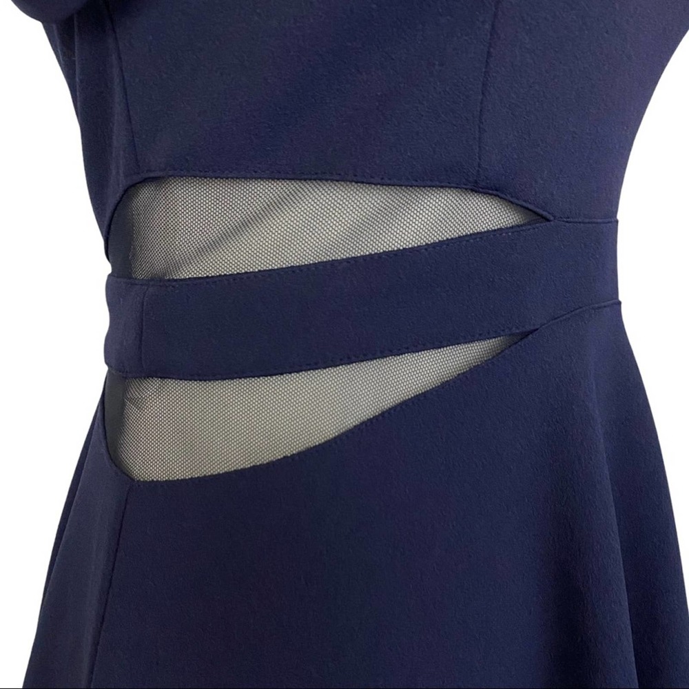 XTRAORDINARY | Navy Blue Cold Shoulder Sheer Cutout Mini Party Cocktail Dress - Picture 6 of 16